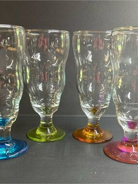 Set of Multicolor Stemmed Water Glasses with Colored Bases